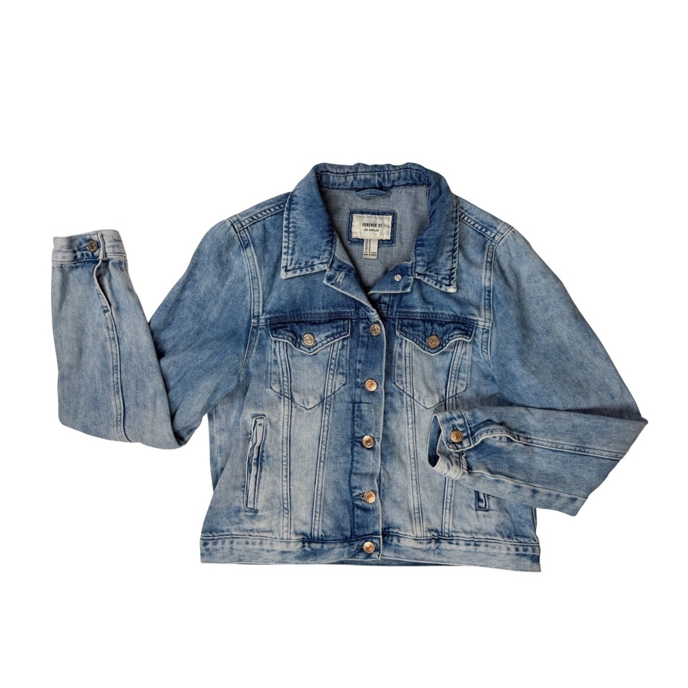 Forever 21 Classic Blue Denim Jacket Distressed Wash Trucker‎ Style Women's M